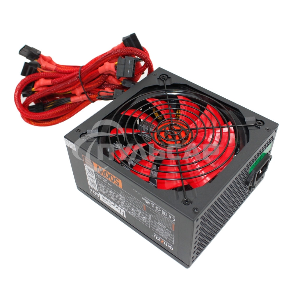 Блок питания Ginzzu PC500 (Red), 500Вт 80 PLUS, 140мм, черный