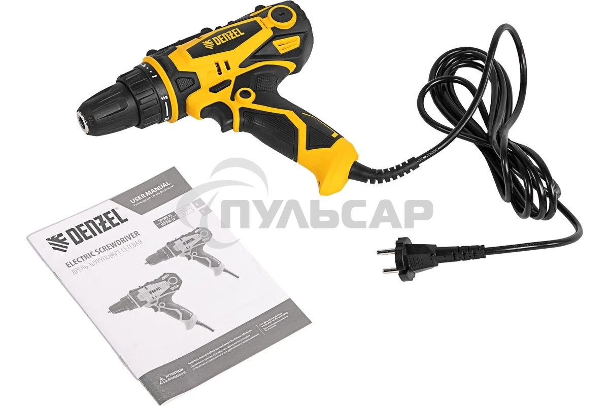 Дрель-шуруповерт Denzel SD-300-10, Сетевая, 300Вт