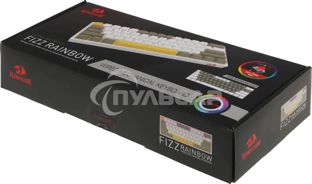 Клавиатура проводная REDRAGON Fizz RU,Rainbow,бежевый/желтый,red свитч