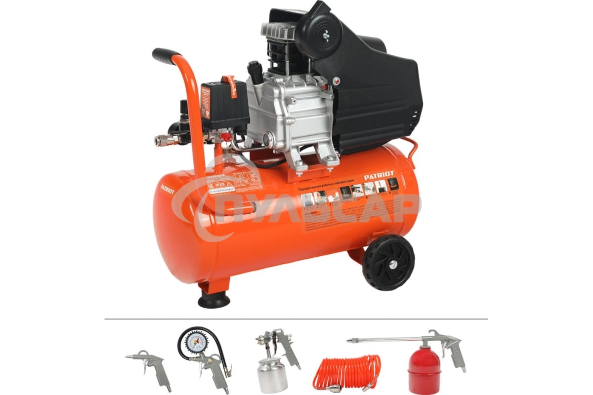 Компрессор PATRIOT EURO 50-260К 525306316 Мощность: 1.8 кВт; Напряжение: 230В~50Гц; Обороты двигателя: 2850 об/мин; Производительность: 260 л/мин; Объем ресивера: 50 л; Давление: 8 бар; Вес: 28,5