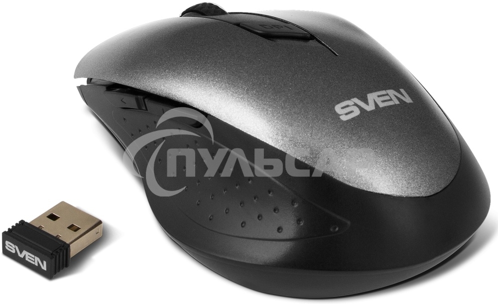 Мышь беспроводная SVEN RX-425W серый, 1600 dpi, радиоканал, USB, кнопки - 6