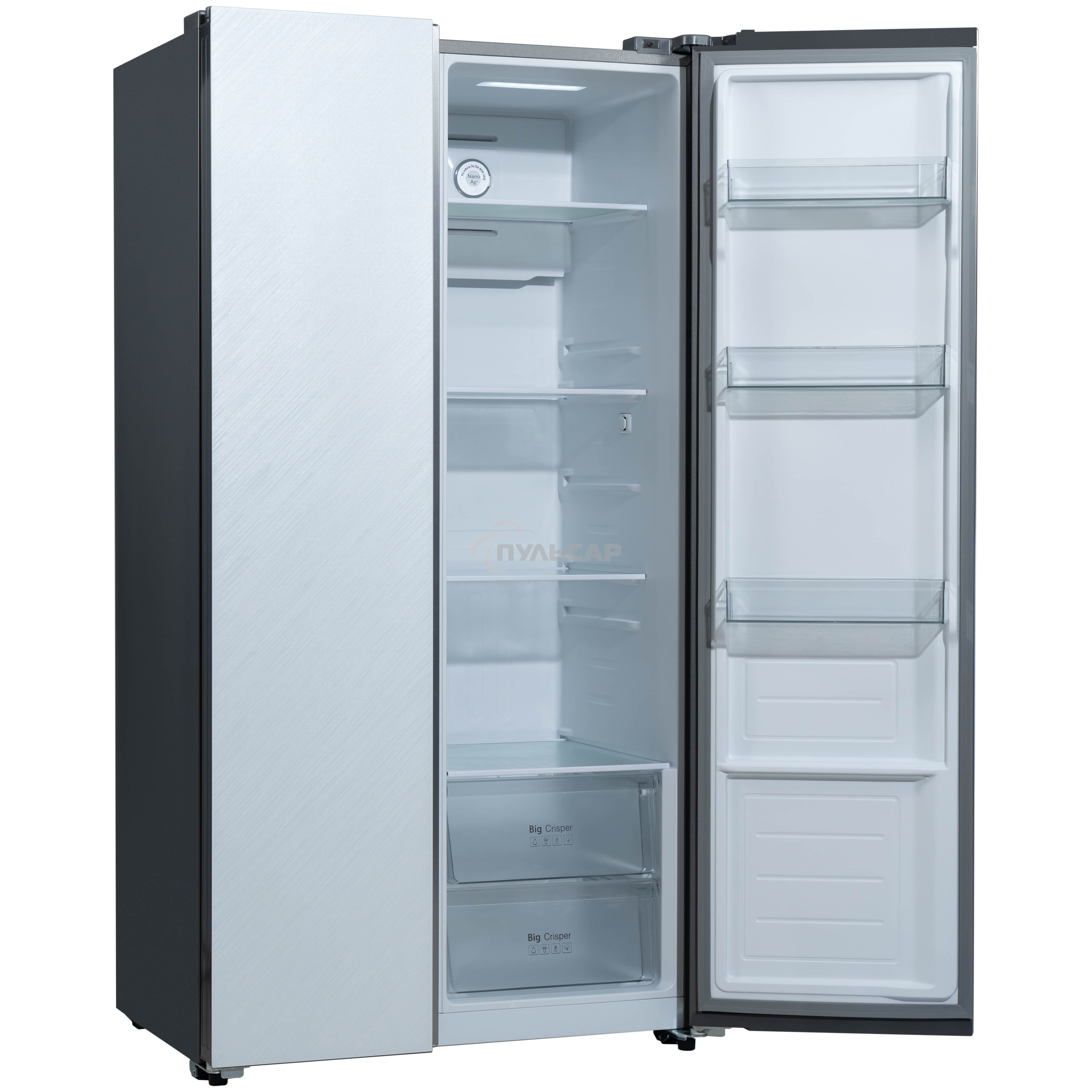 Холодильник Бирюса SBS 541 TWG текстурированное белое стекло двухкамерный 343/198 л морозилка слева, NoFrost, Side-by-side