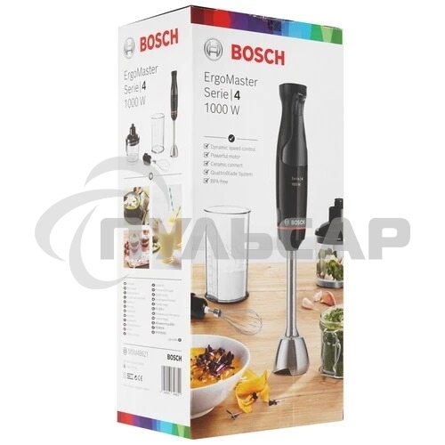 Блендер погружной Bosch MSM4B621, 1000Вт, черный