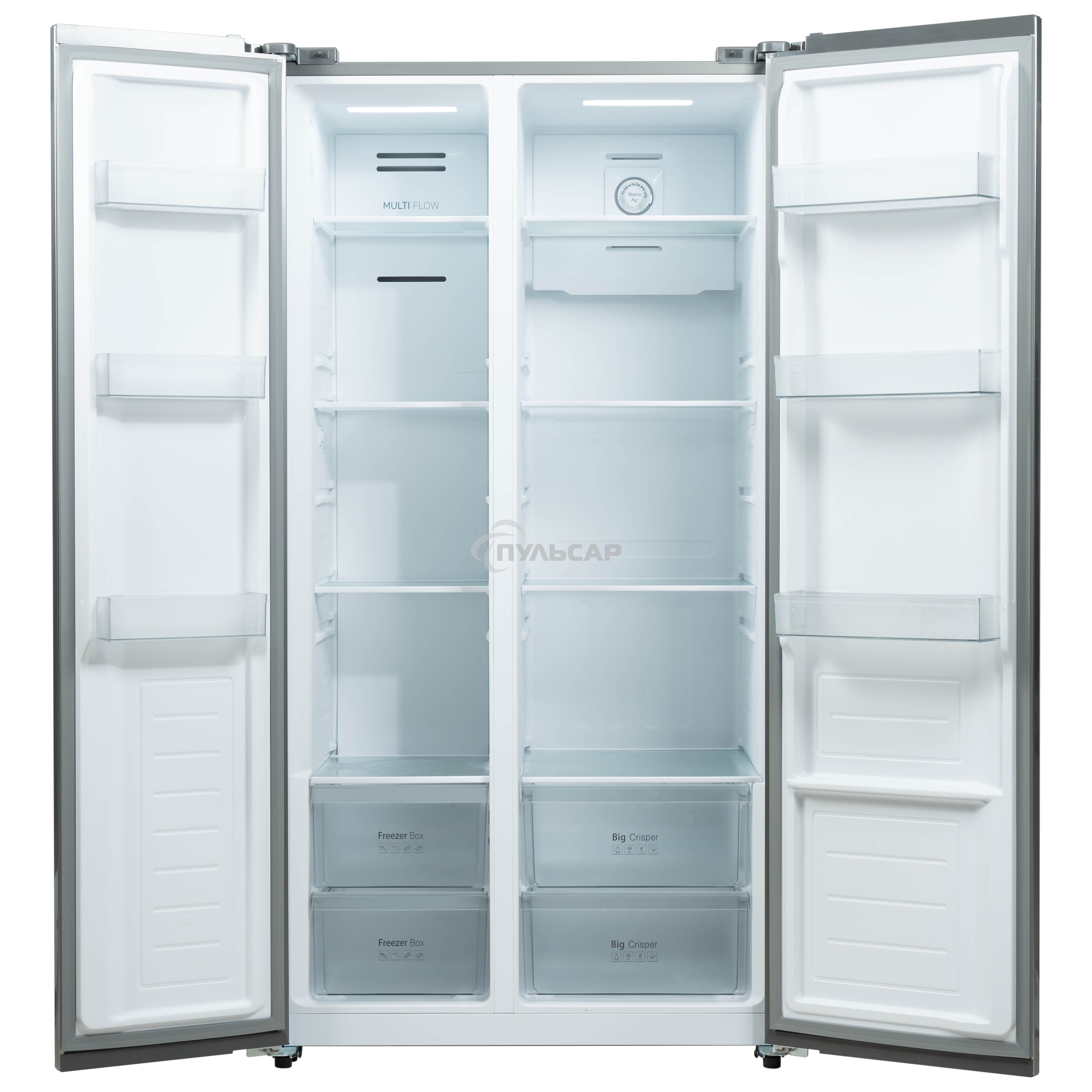 Холодильник Бирюса SBS 541 TWG текстурированное белое стекло двухкамерный 343/198 л морозилка слева, NoFrost, Side-by-side