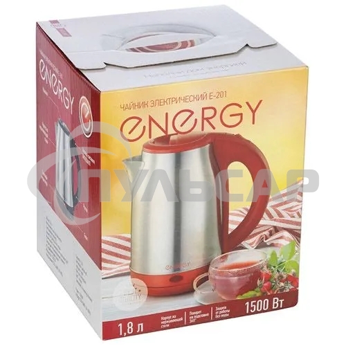 Чайник электрический ENERGY E-201 1,8 л, сталь, красный (164125)