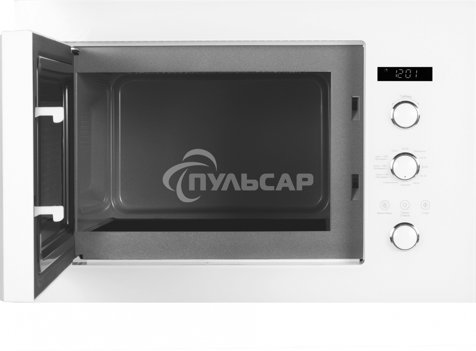 Микроволновая печь встраиваемая Weissgauff HMT-252 белый, 25 л, 900 Вт, переключатели - поворотный механизм/сенсор