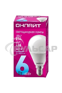 Лампа светодиодная ОНЛАЙТ 61136 OLL-G45-6-230-6.5K-E14
