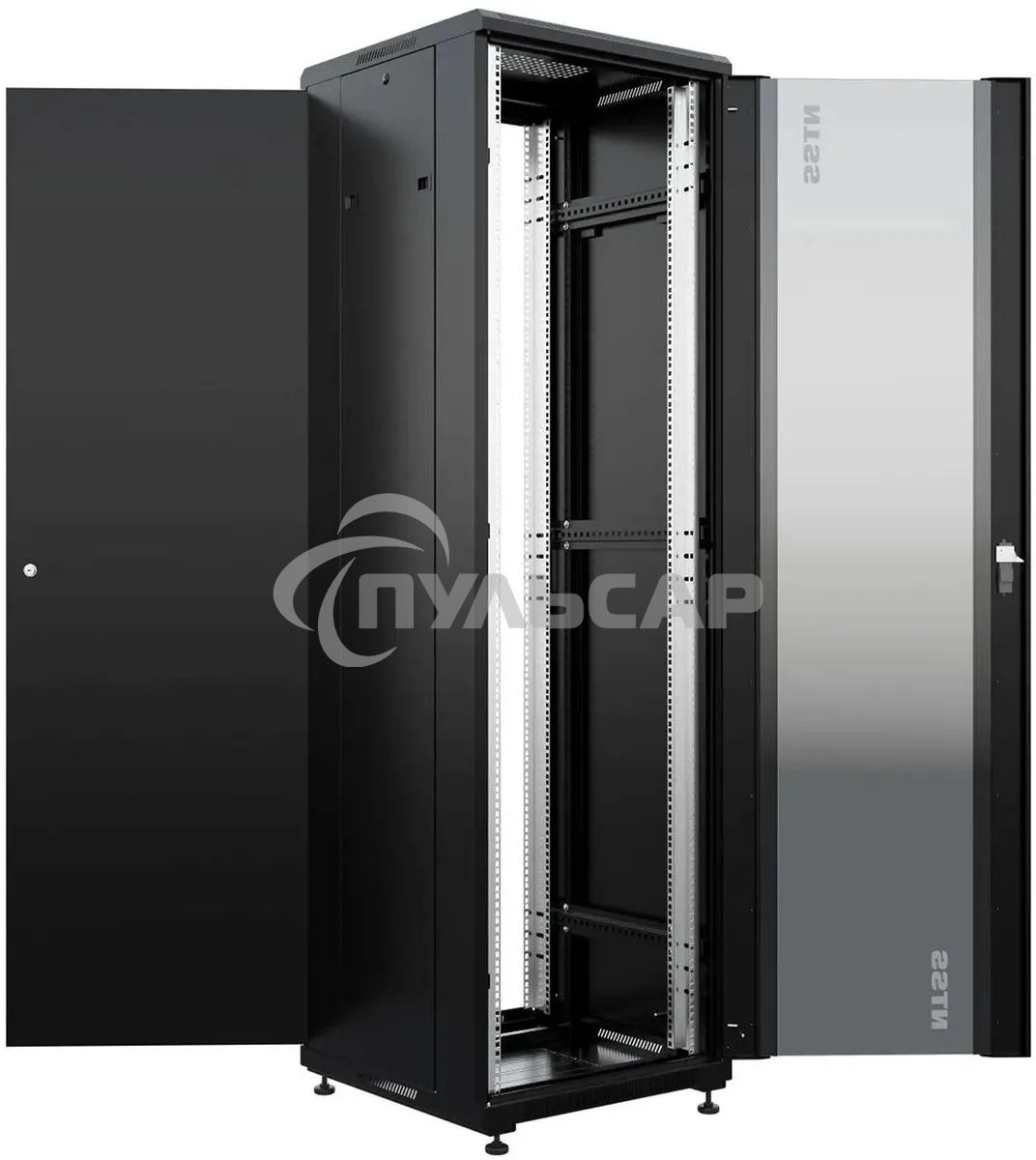 Шкаф коммутационный NTSS Премиум (NTSS-R42U6060GS-BL) напольный 42U 600x600мм пер.дв.стекл металл 900кг черный 510мм 86кг 1987мм IP20 сталь