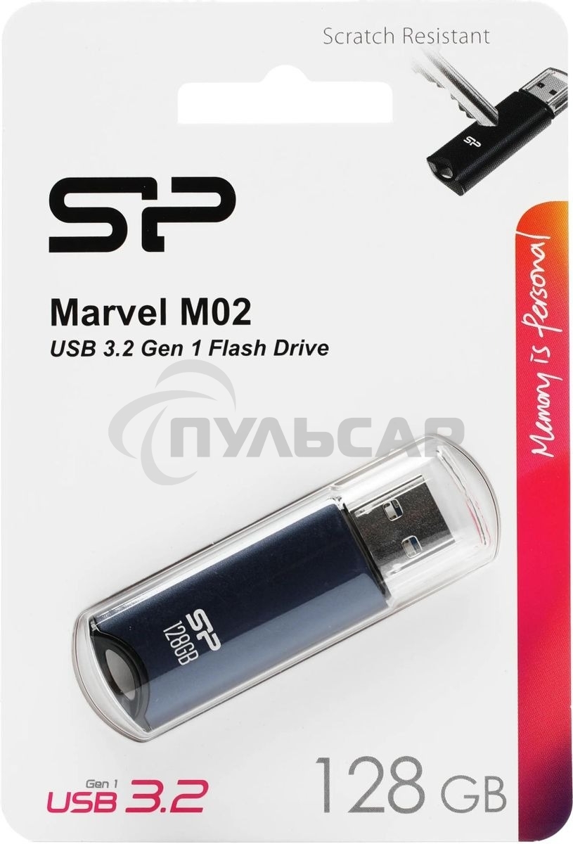 Флешка USB R/W 128 Gb Silicon Power Marvel M02, USB 3.2, черный