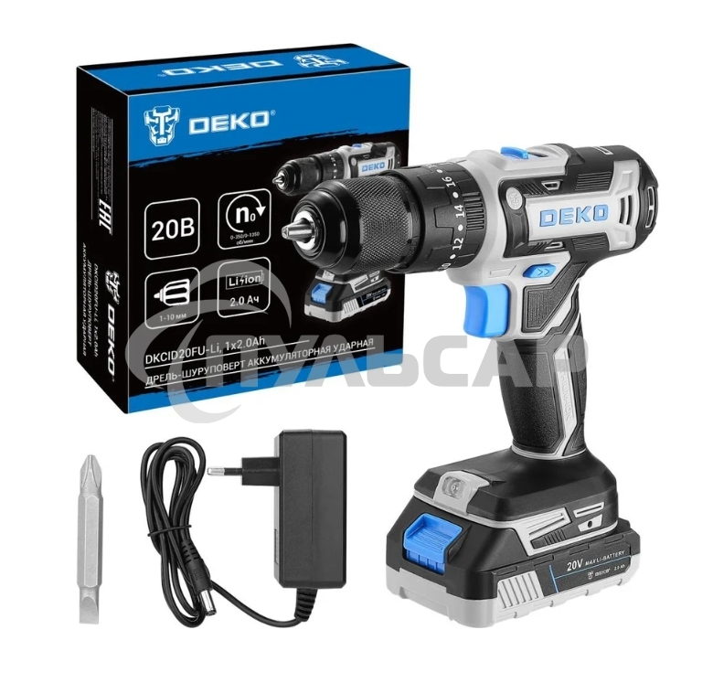 Дрель-шуруповерт DEKO DKCID20FU-Li, Аккумуляторная, 20В, 1 АКБ, Ударная