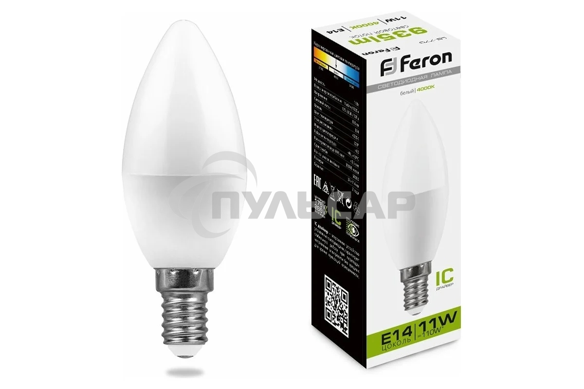 Лампа светодиодная Feron LB-770 11W 230V E14 4000K свеча