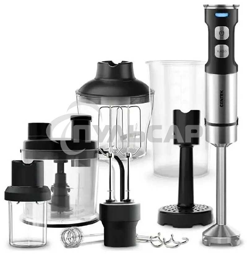 Блендер CENTEK CT-1367 (сталь) 1500Вт, 8в1, блендер/венчик/чоппер/кофе, ДИСПЛЕЙ 650мл стакан 800мл