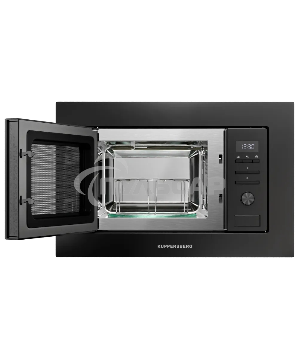 Встраиваемая микроволновая печь Kuppersberg HMW 621 B, объем 20 л, мощность 800 Вт, 5 уровней мощности, гриль, 8 автоматических программ, размораживание, кнопочное управление/утапливаемый поворотный переключатель, черный