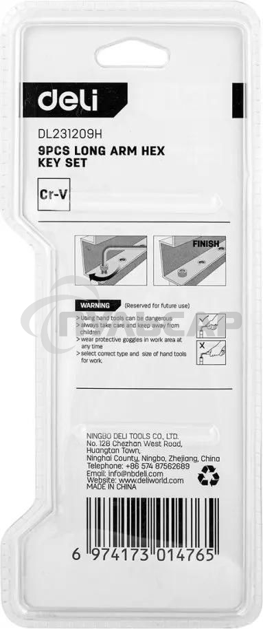 Набор шестигранных ключей Deli DL231209H Материал: CR-V. Спецификация: 1,5,2,2,5,3,4,5,6,8,10мм.
