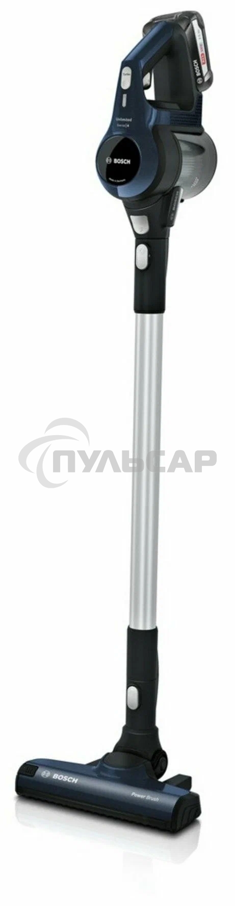 Пылесос вертикальный Bosch Unlimited BCS611P4A POWER FOR ALL 18V синий/черный, питание от аккумулятора, уборка сухая, работа от АКБ max 30 мин
