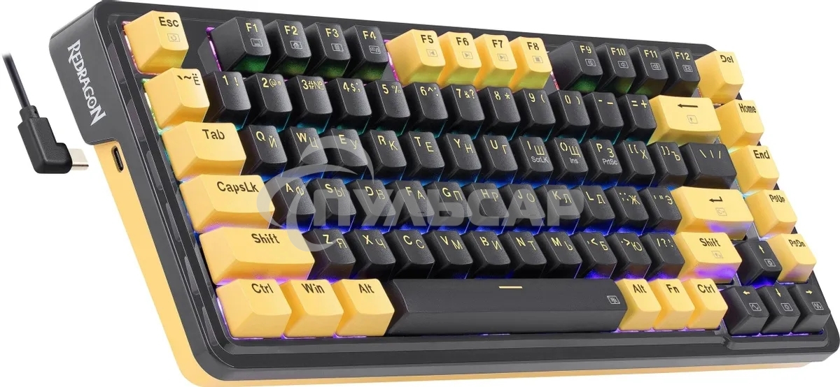 Клавиатура проводная Redragon Elf, USB, черный/фиолетовый