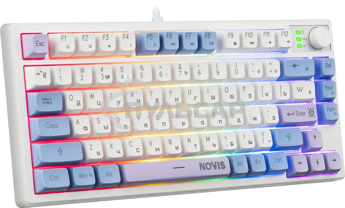 Клавиатура проводная игровая Defender Novis GK-318 RU,бел/гол,80кн+FN,радуж,1.5м