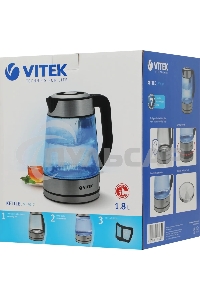 Чайник электрический Vitek VT-7017, 1.8л, 2200Вт, прозрачный, корпус: стекло