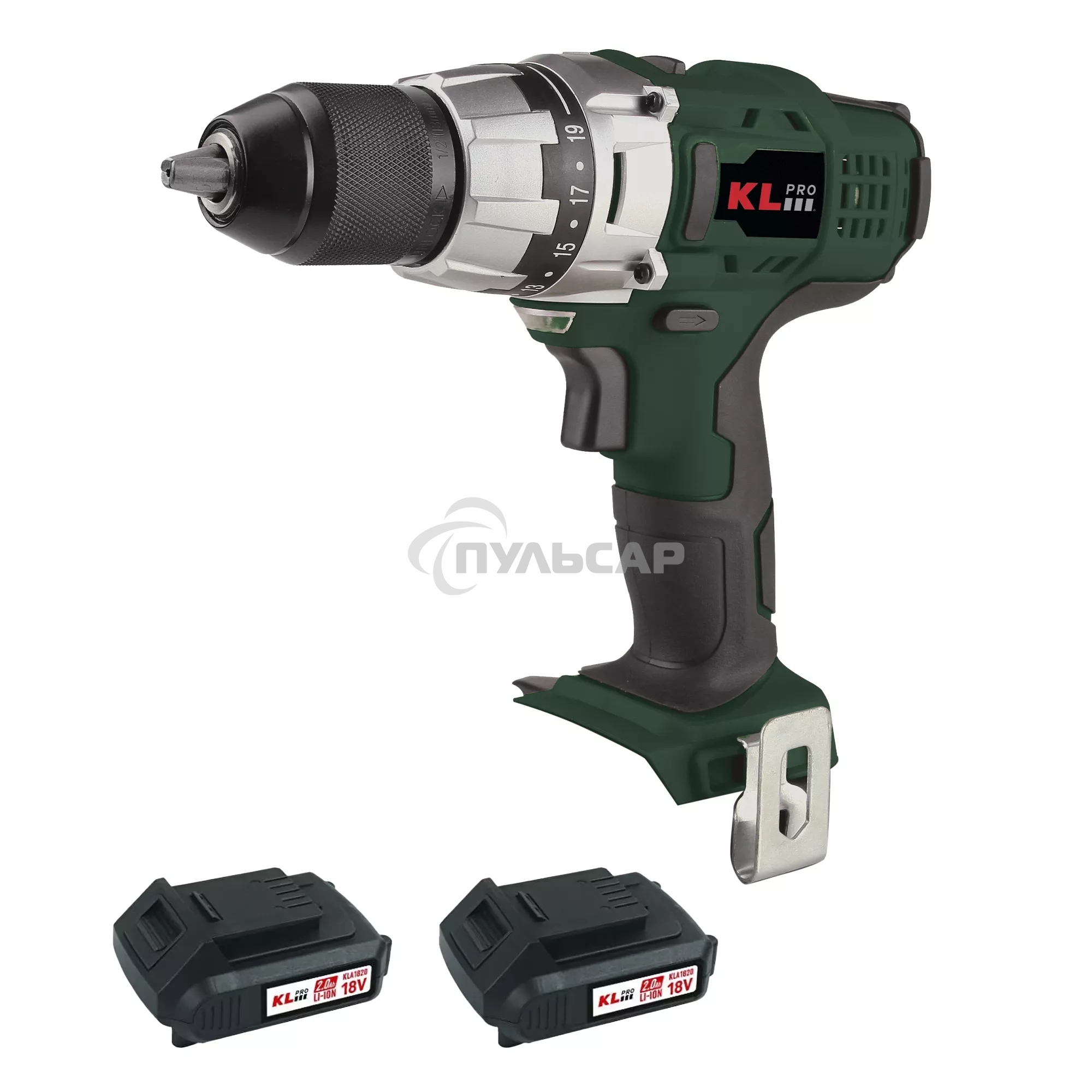 Профессиональный шуруповерт аккумуляторный KLPRO KLNM18-20 (18В, Li-ion-2шт, 2.0А·ч, 40Нм, 2 скорости, подсветка, магнитная бита,З/У,в кейсе)