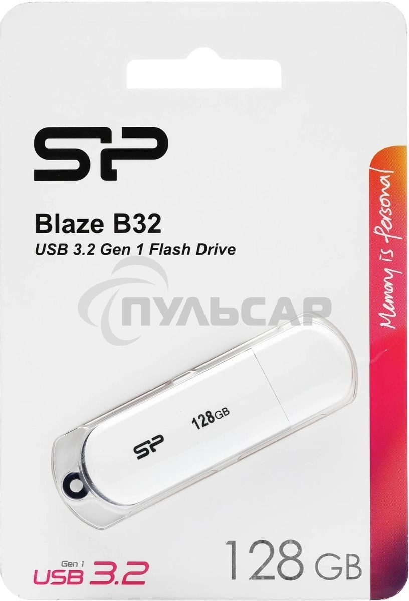 Флешка USB R/W 128 Gb Silicon Power Blaze B32, USB 3.2, белый