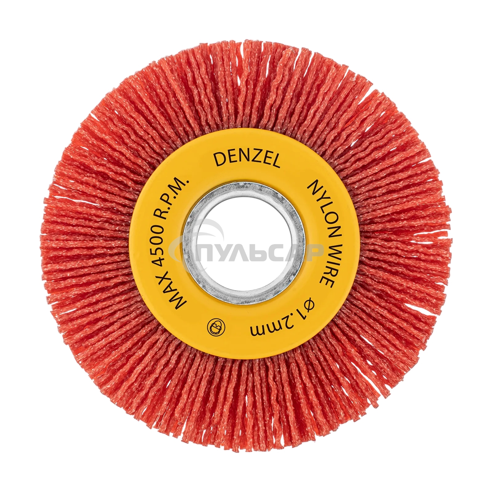 Щетка для УШМ Denzel 100 мм, плоская, нейлоновая щетина, посадка 22,2 мм