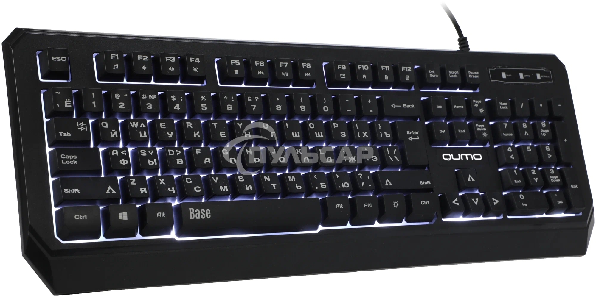 Клавиатура проводная Qumo office BASE K59, 104 клавиши, подсветка белого цвета, плетеный кабель, golden USB
