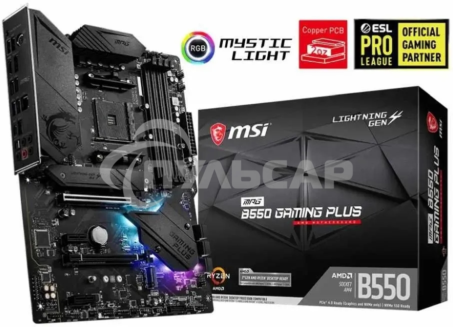 Материнская плата MSI MPG B550 GAMING PLUS, AM4, AMD B550, 4xDDR4, 6xSATA, 2xM.2, 1xPCI-E 4.0 x16, 1xPCI-E 3.0 x4, 2xPCI-E x1, 1xHDMI, 1xDP, 1x 1Gb LAN, 4xUSB-A 2.0, 2xUSB-A 3.2 Gen 1, 1xUSB-A 3.2 Gen 2, 1xUSB-C 3.2 Gen 2, 5x3.5 мм, 7.1, ATX