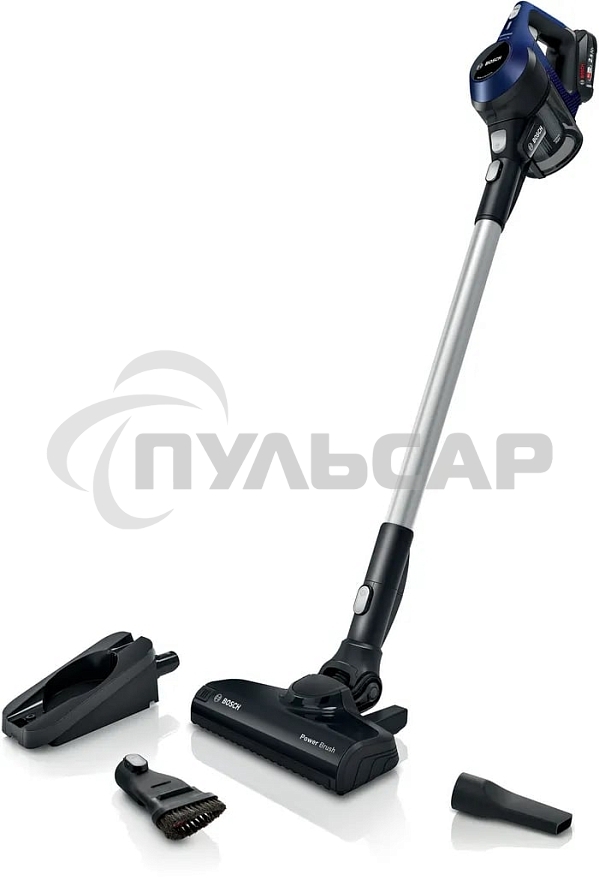 Пылесос вертикальный Bosch Unlimited BCS611P4A POWER FOR ALL 18V синий/черный, питание от аккумулятора, уборка сухая, работа от АКБ max 30 мин