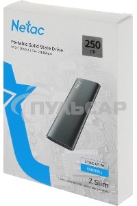 Внешний SSD Netac Z SLIM, 250 GB, USB 3.2 Gen 2 Type-C, R/W 550/480, черный
