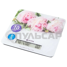 Весы кухонные Vitek VT-2414 (MC) цветы 1. Максимальный вес 10 кг 2. Цена деления 1 г 3. Размер LCD дисплея 95х18 мм Весы кухонные Vitek VT-2414 (MC) цветы 1. Максимальный вес 10 кг 2. Цена деления 1 г 3. Размер LCD дисплея 95х18 мм