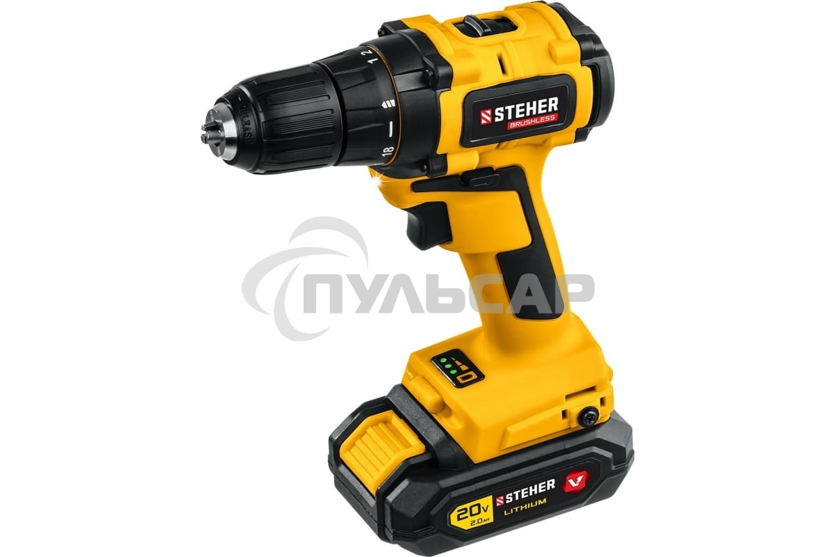 Дрель-шуруповерт STEHER CDB-200-1, Аккумуляторная, 20В, Кейс
