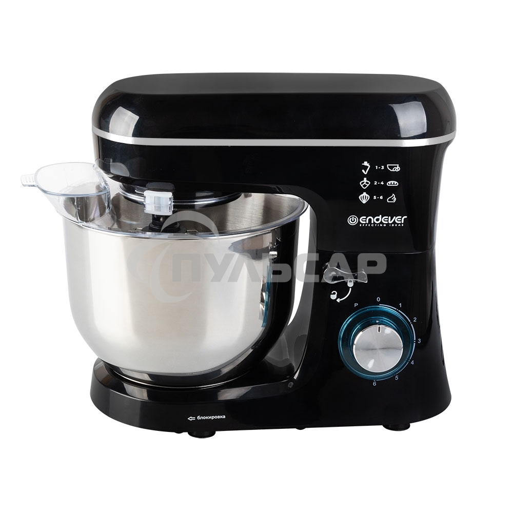 Миксер планетарный Endever Sigma-120, черный, мощность 1800 Вт, объем чаши 6 л, планетарная система смешивания, 2 шт/уп.