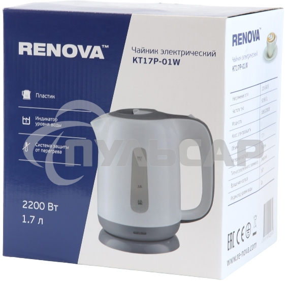 Чайник электрический Renova KT17P-01W Пластик