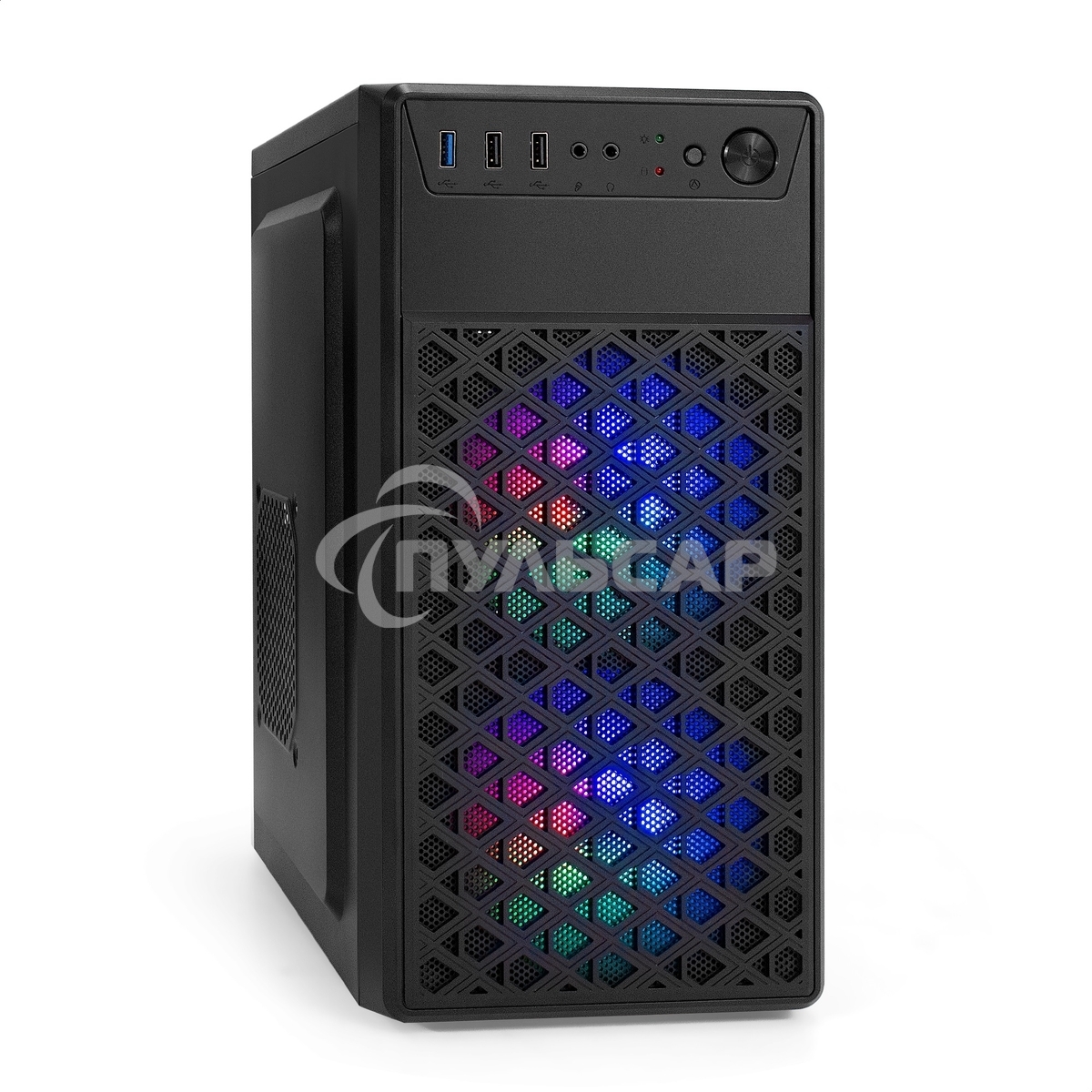 Компьютерный корпус Minitower ExeGate mEVO-7803-XP450 (mATX, БП XP450 с вент. 12см, 2*USB+1*USB 3.0, HD аудио, черный, 2 вент. 12см с RGb подсветкой)