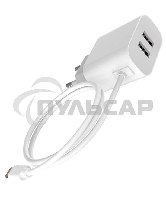 Сетевое зарядное устройство Maxvi CHL-242L 2хUSB 2.4A + литой кабель Lightning 1.2м, белый