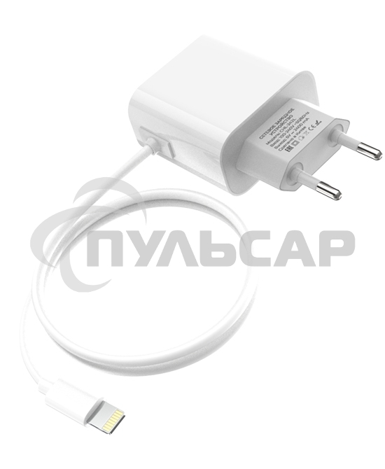 Сетевое зарядное устройство Maxvi CHL-242L 2хUSB 2.4A + литой кабель Lightning 1.2м, белый