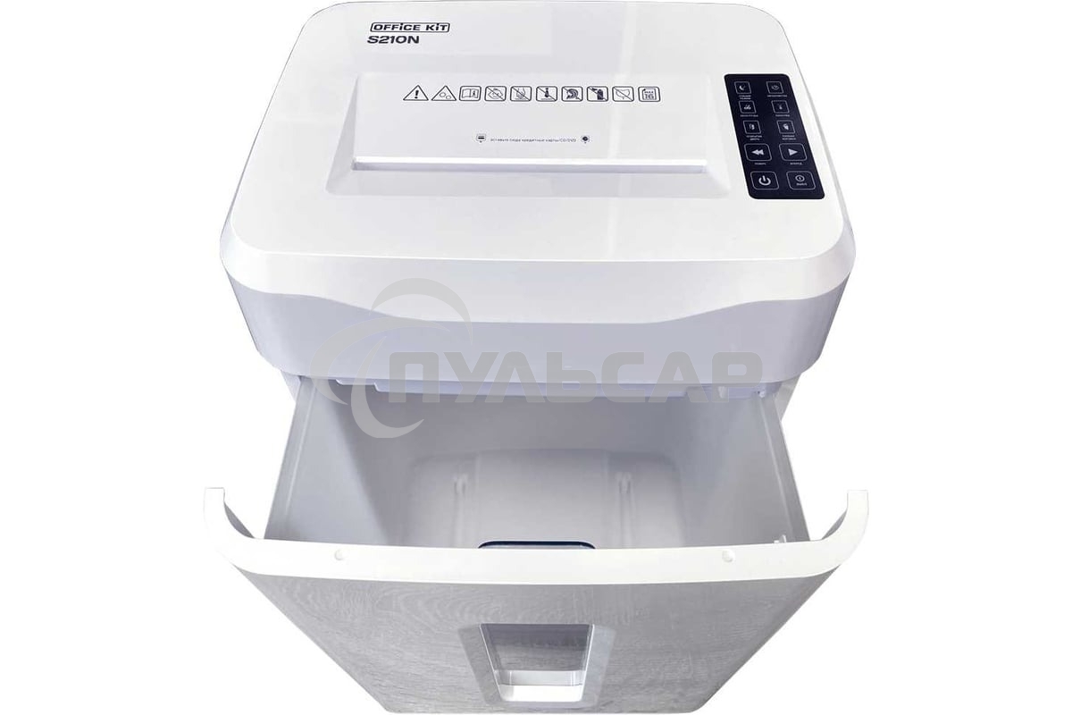 Шредер Office Kit S210N 3,9x38 белый (секр.P-4) фрагменты 16лист. 35лтр. скрепки скобы пл.карты CD