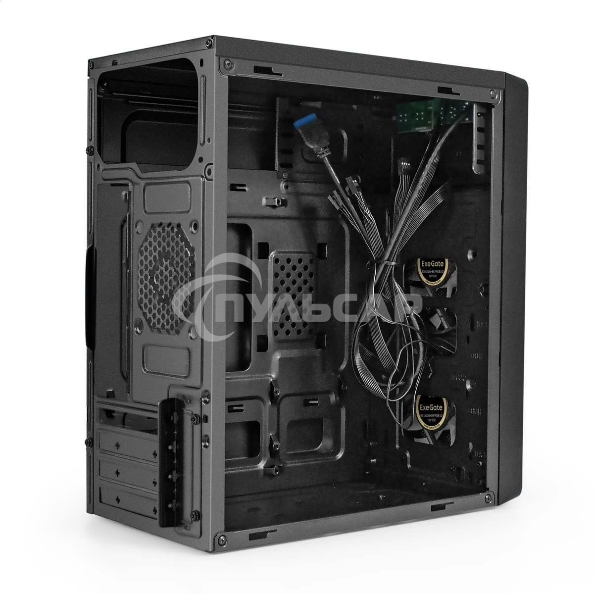 Компьютерный корпус Minitower ExeGate mEVO-7803-XP500 (mATX, БП XP500 с вент. 12см, 2*USB+1*USB 3.0, HD аудио, черный, 2 вент. 12см с RGb подсветкой)