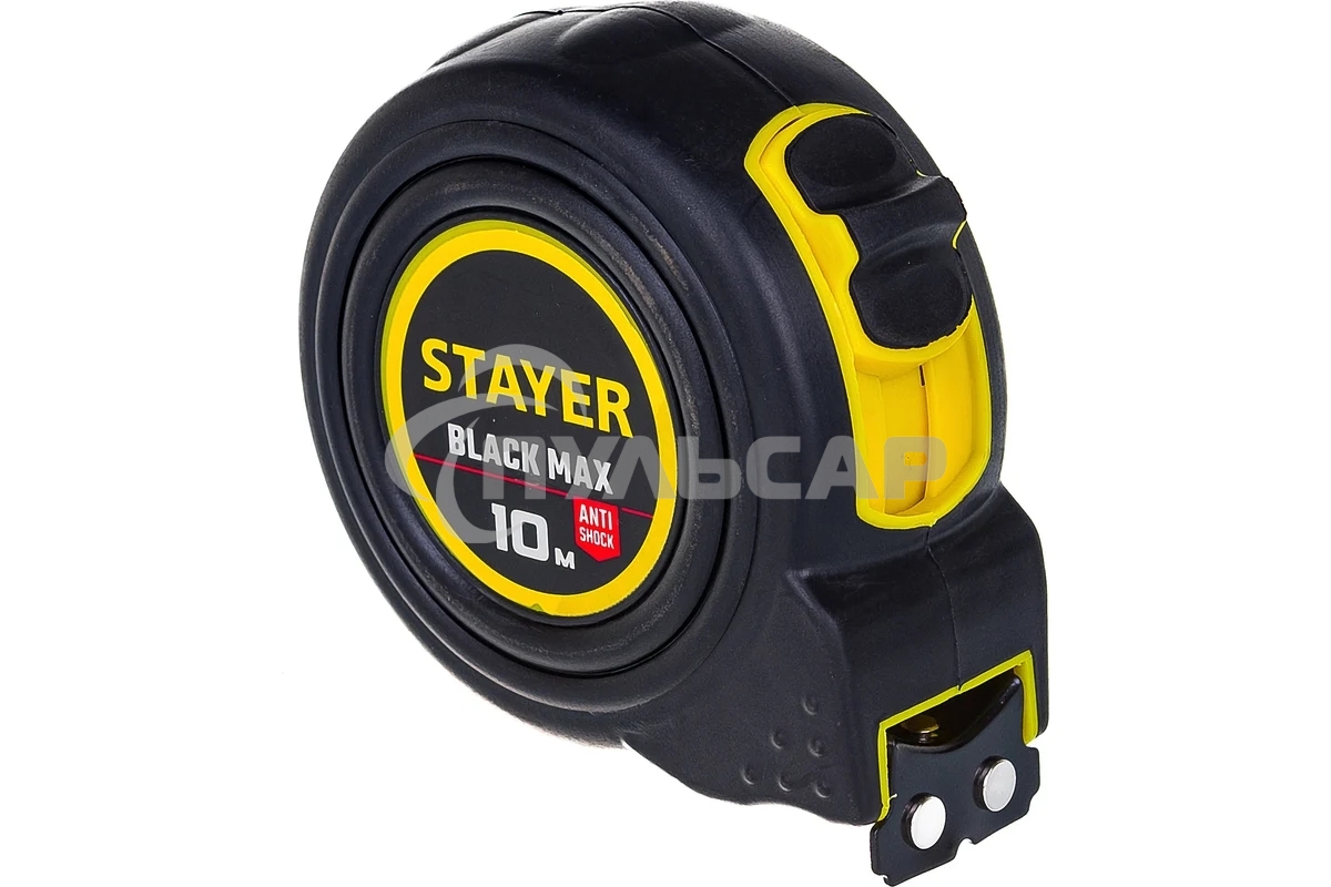 Рулетка STAYER BlackMax 10м / 25мм в ударостойком полностью обрезиненном корпусе и двумя фиксаторами