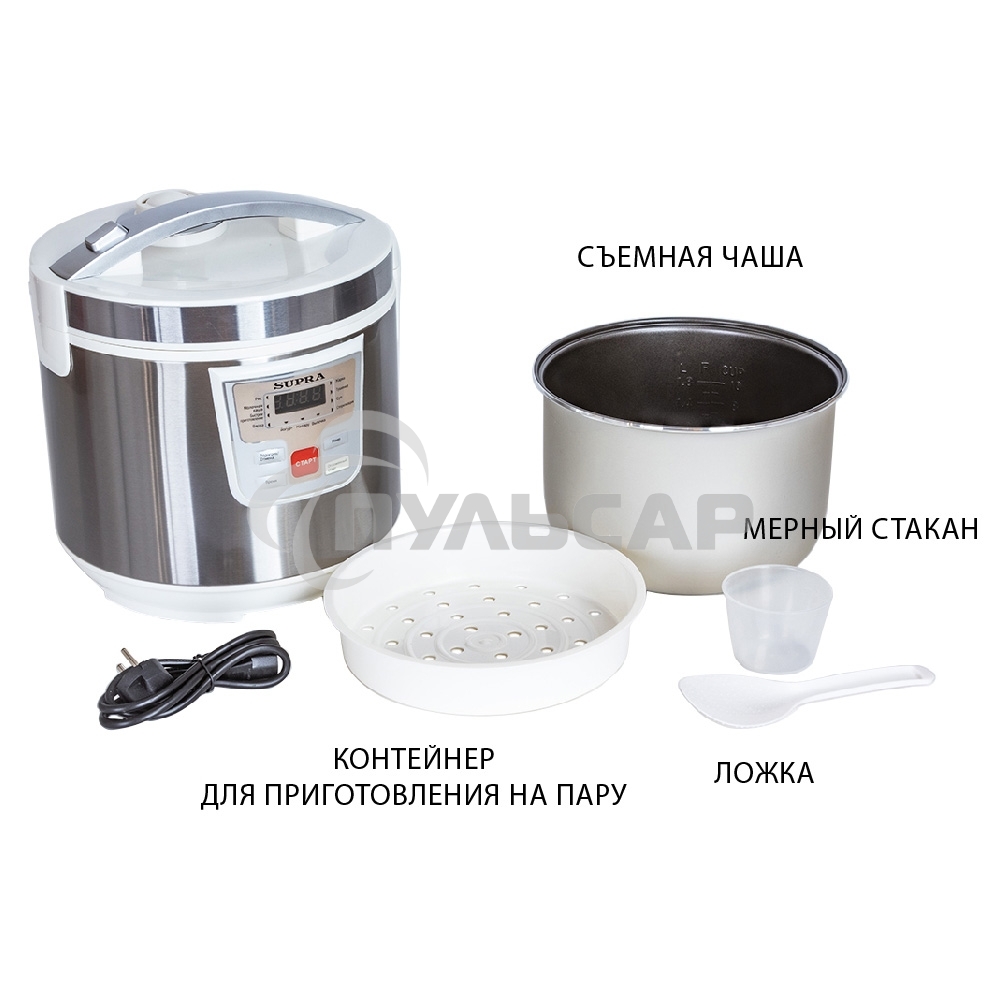 Мультиварка SUPRA MCS-4115 5 л, 900 Вт, 11 программ, серебристый/белый