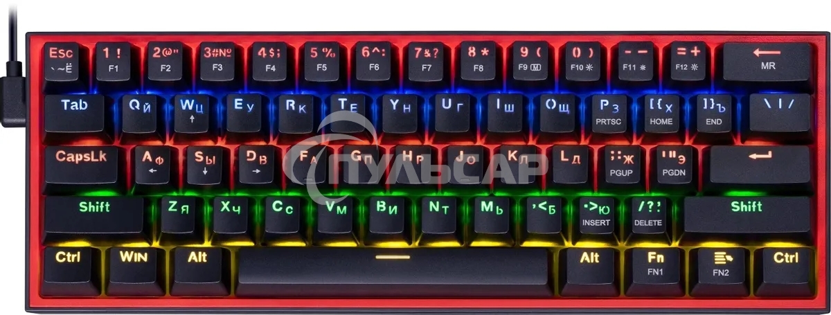 Клавиатура проводная REDRAGON Fizz RU,Rainbow,красные свитчи