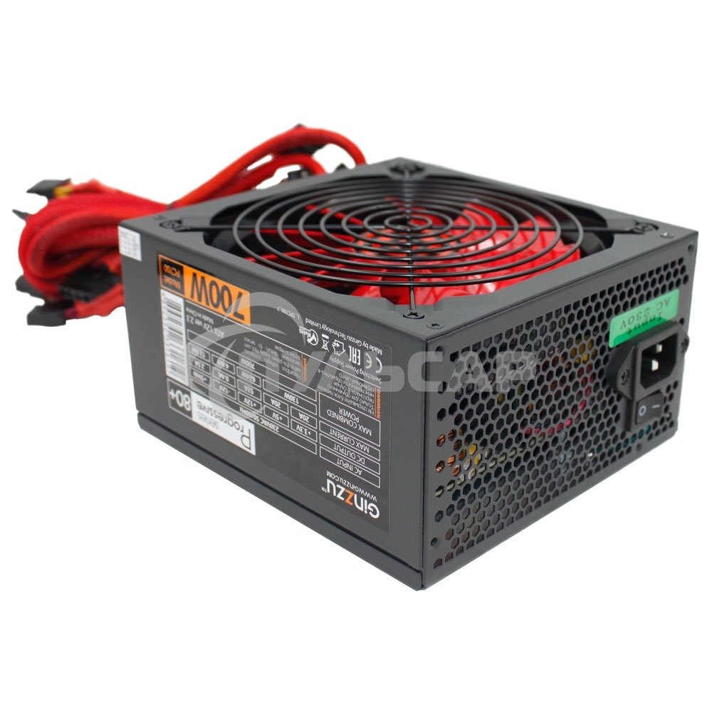 Блок питания Ginzzu PC700 14CM(Red) 80 PLUS black,APFC,24+4p,2 PCI-E(6+2), 7*SATA, 4*IDE,оплетка, кабель питания,цветная коробка