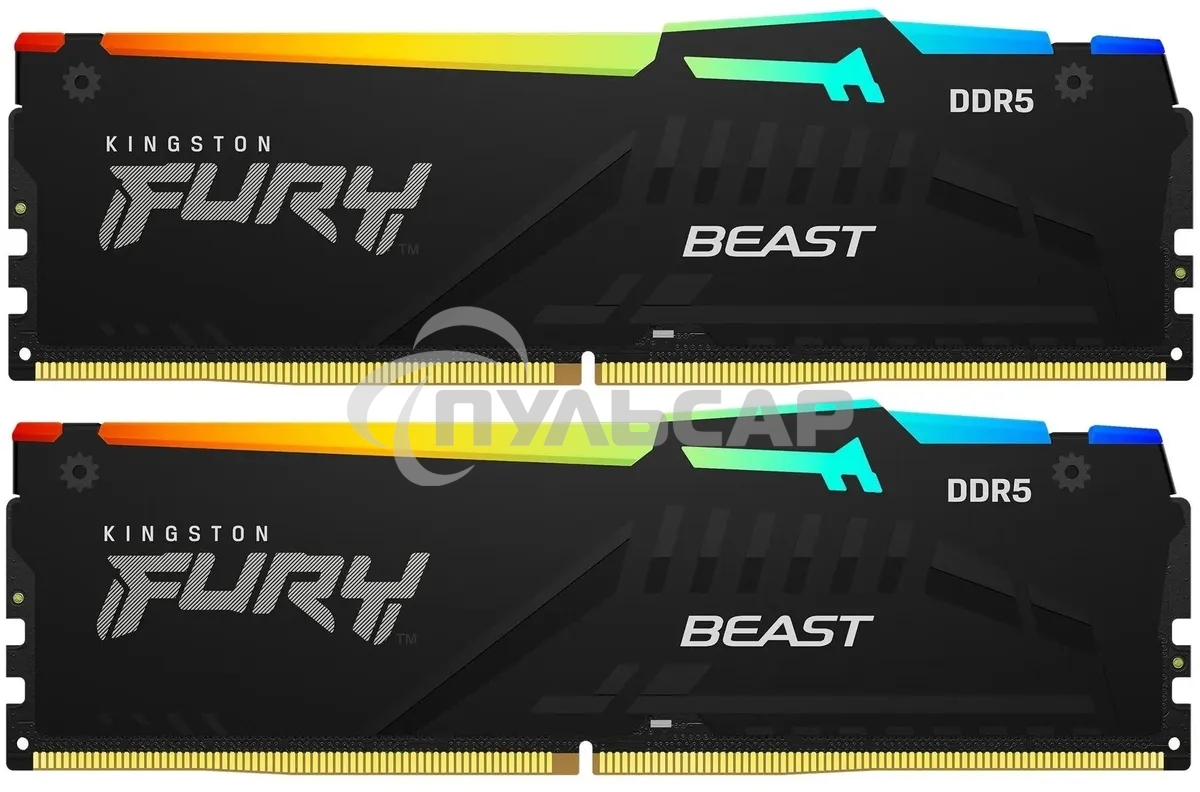 Оперативная память Kingston Fury Beast, DDR5, 16Gb (2x8Gb), 5200MHz, CL40, DIMM, с радиаторами, RGB, черный