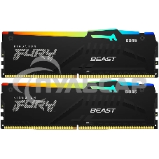 Оперативная память Kingston Fury Beast, DDR5, 16Gb (2x8Gb), 5200MHz, CL40, DIMM, с радиаторами, RGB, черный