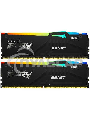 Оперативная память Kingston Fury Beast, DDR5, 16Gb (2x8Gb), 5200MHz, CL40, DIMM, с радиаторами, RGB, черный