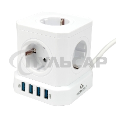 Сетевой фильтр Cablexpert Tower TWR-5-U4-W-2, 5р, 10А, 4хUSB, 3.1А, 2м, ур.защиты 4+, белый, коробка