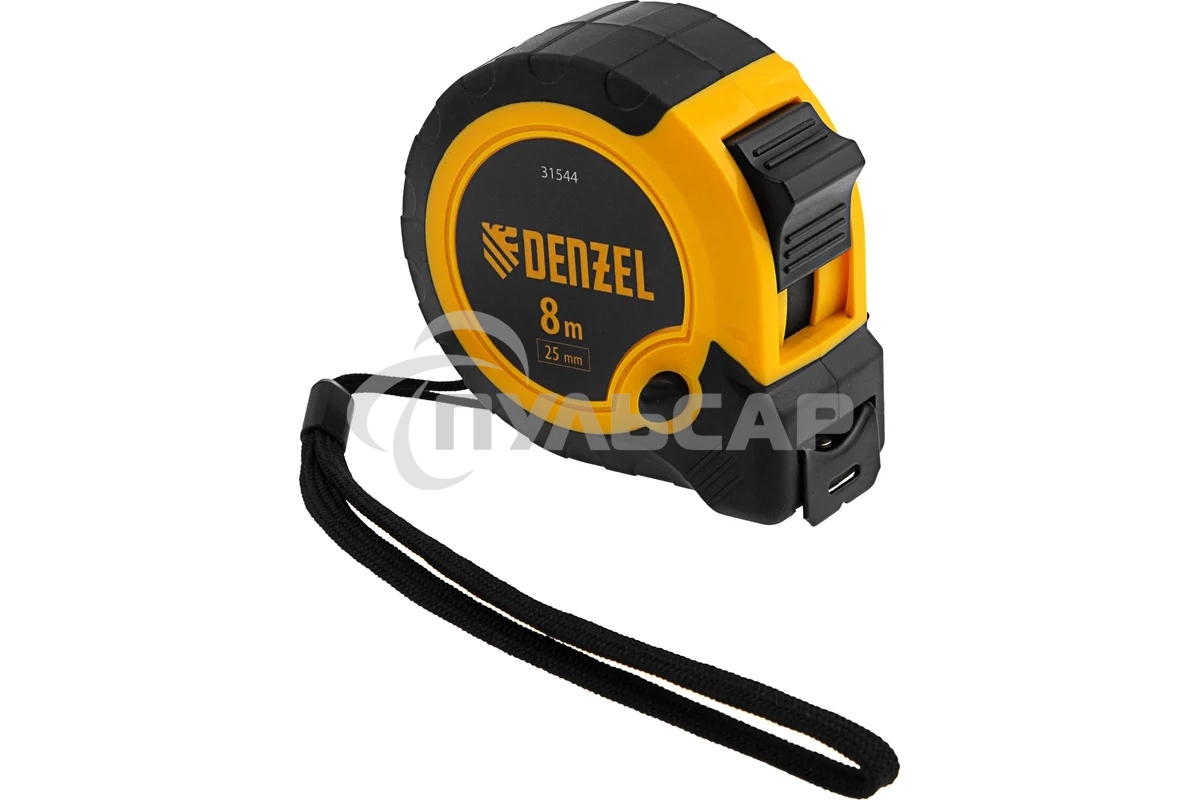 Рулетка 8м х 25мм, двухкомп. корпус, кнопка-пауза Denzel