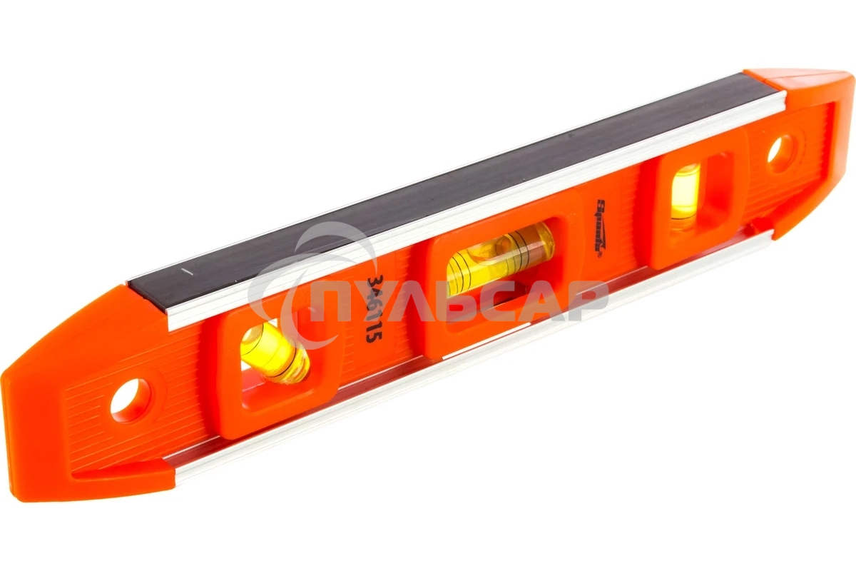 Уровень усиленный, 230 мм, 3 глазка, магнитный, пластмассовый 