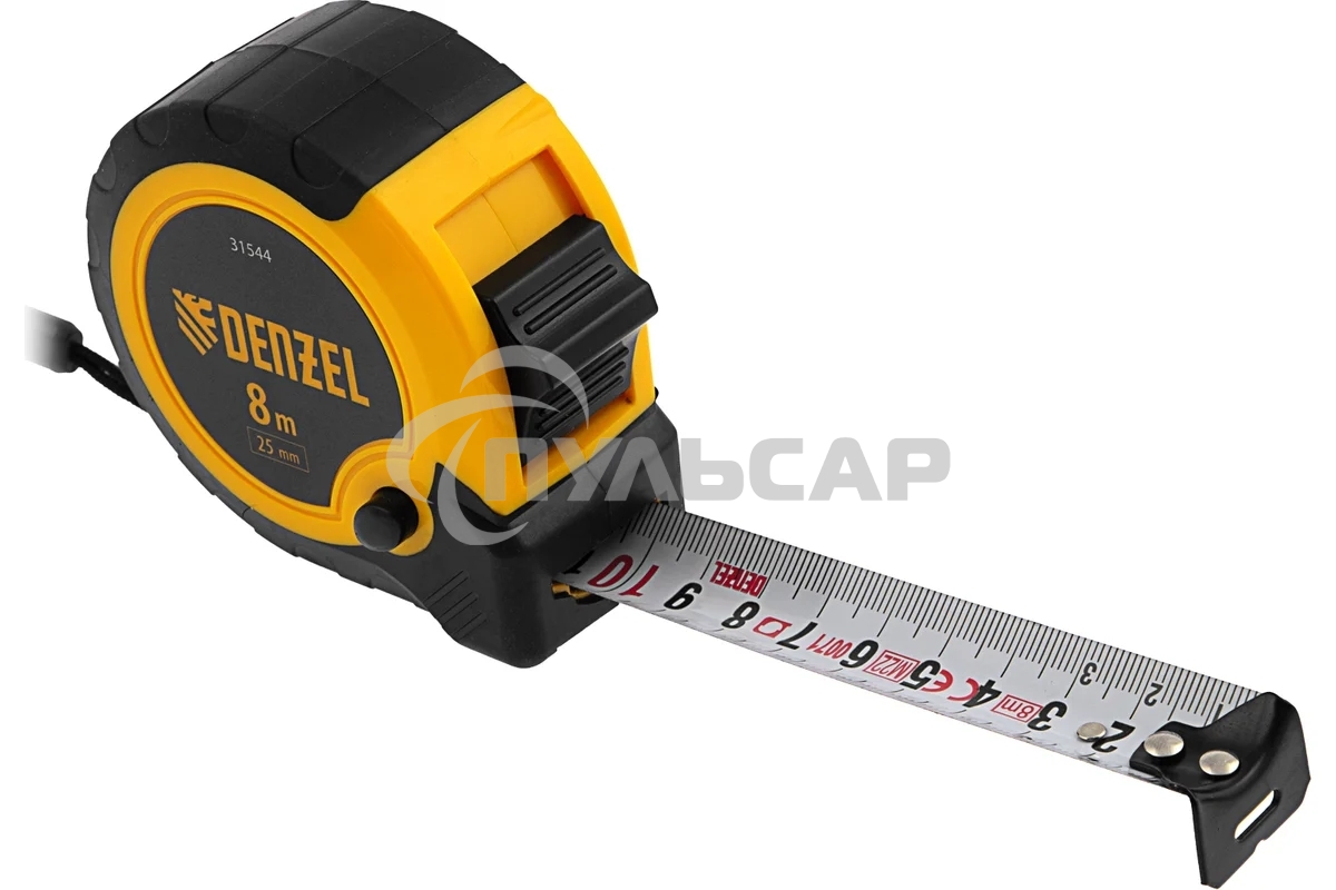 Рулетка 8м х 25мм, двухкомп. корпус, кнопка-пауза Denzel