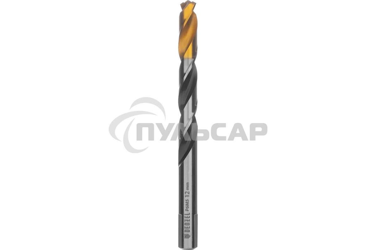 Сверло спиральное по металлу Denzel 12 x 151мм, Р6М5, Golden Tip, многогранная заточка